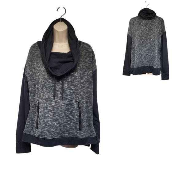 Westbound Cowl Neck Long Sleeve Drawstring Gray/Black Sweatshirt Size XL - Picture 1 of 6